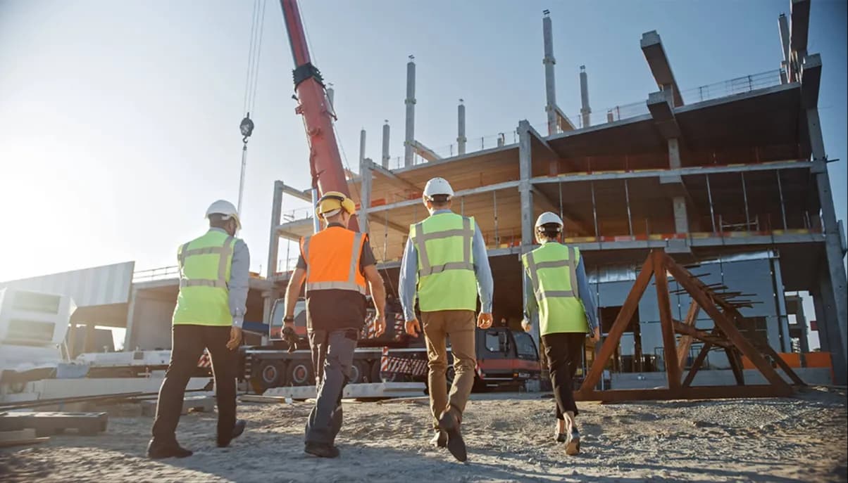 فريق هندسي يتفقد موقع إنشاءات
